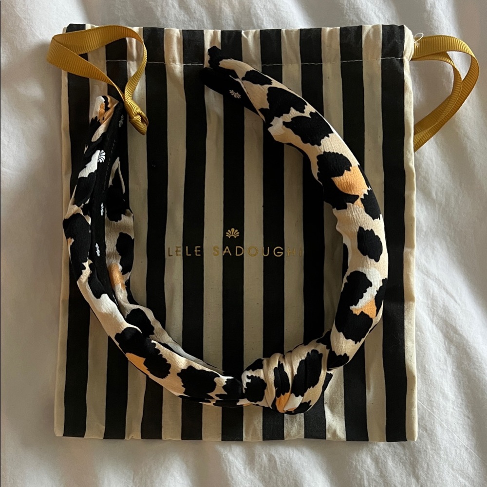 Lele Sadoughi Black and Cream Cheetah Patterned Silk Headband